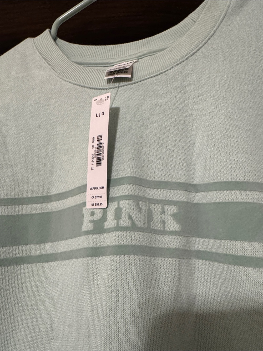 PINK Victoria's Secret Crewneck Sweater Mint Green NWT $60